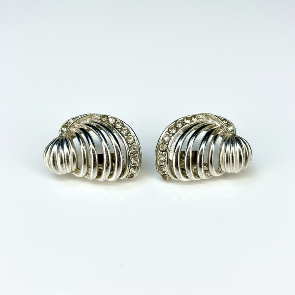 🧚🏻‍♀️ Silver Tone Wrap Design Clip On Earrings with Crystal Accents